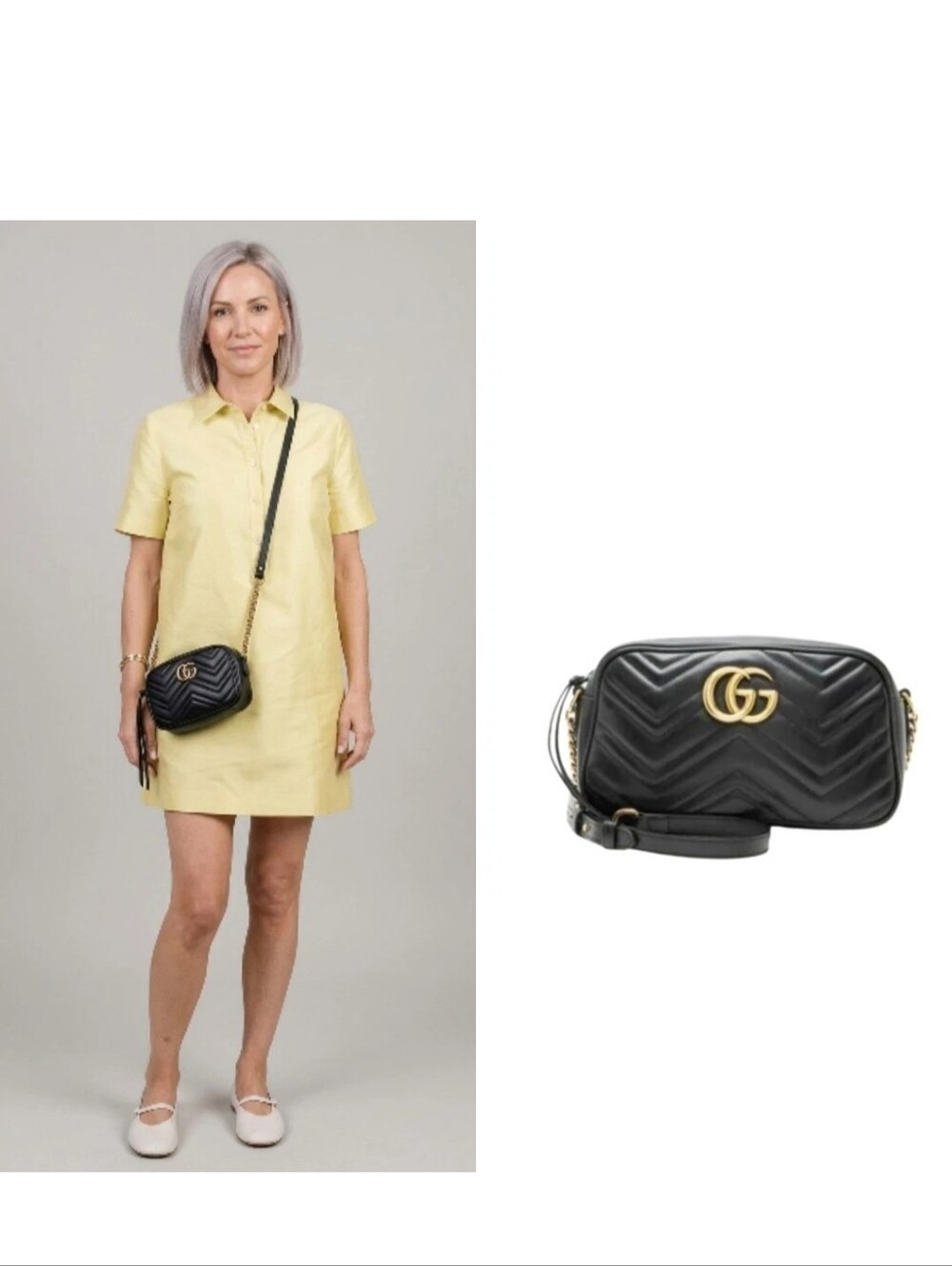 Gucci GG Marmont Mini Camera Bag Black Chevron Quilted Leather Crossbody Style
